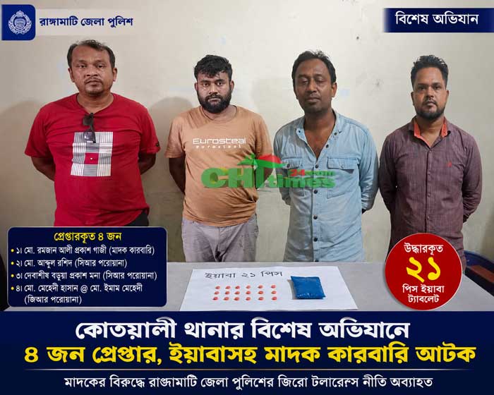 কোতয়ালীর বিশেষ অভিযানে ইয়াবা নিয়ে মাদক কারবারিসহ গ্রেফতার-৪ 