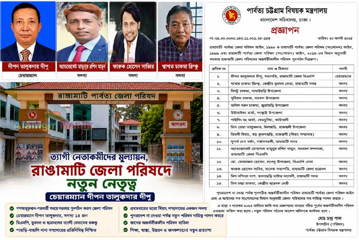 রাঙামাটি জেলা পরিষদে নতুন নেতৃত্ব, চেয়ারম্যান দীপন তালুকদার
